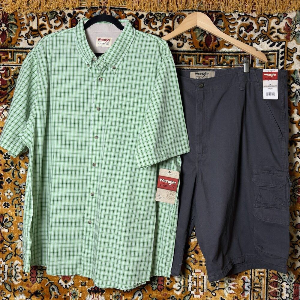 NWT Wrangler Cargo Shorts sz 42 + NWT Wrangler Button Up Shirt sz 2XL BUNDLE